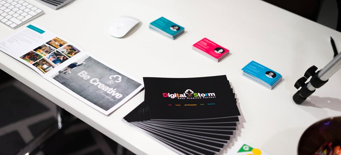 Exhibition stand of digital storm with business cards & brochures