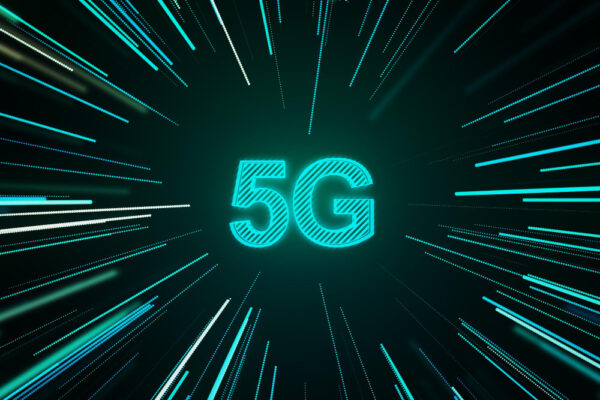 abstract glowing 5g hologram dark background internet speed wireless connection communication concept 3d rendering
