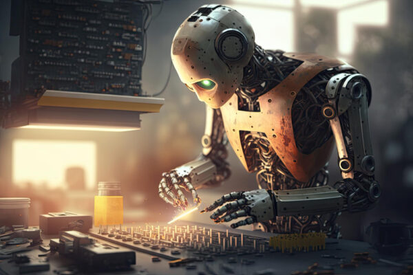 humanoid robot working with machine factory ai generative