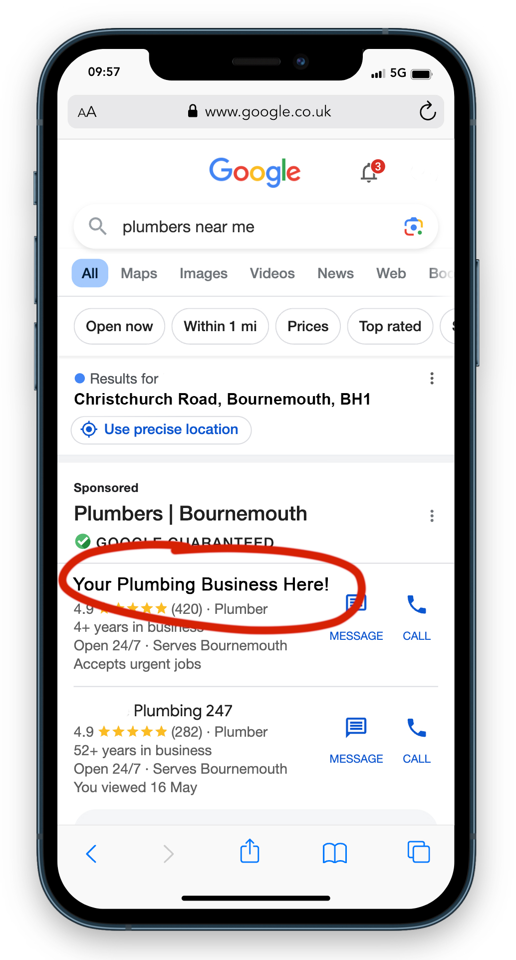 Google Local Services Ads on a mobile